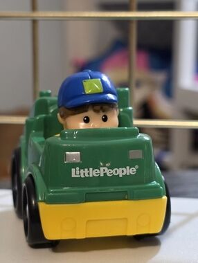 Fisher-Price Little People Green and Yellow Toy Truck with Blue-Hatted Driver